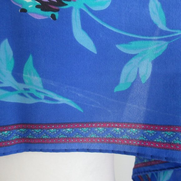 Rectangular Floral Pattern Scarf 10" x 52" Made in Italy, Blue, Purple, Black - Picture 7 of 8